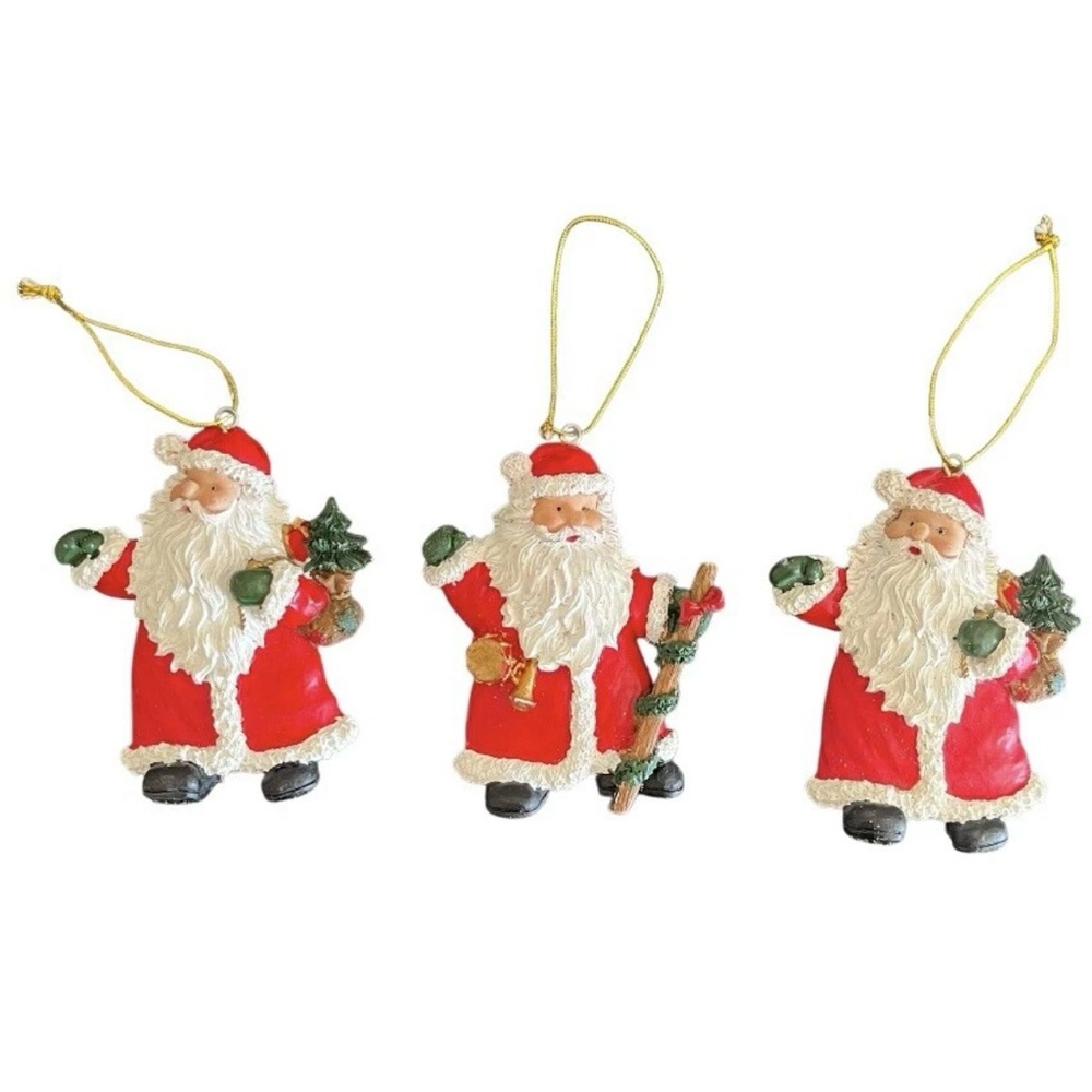 Santa Claus Hanging Tree Ornaments 3 Piece Christmas Holiday 3.25 Inch